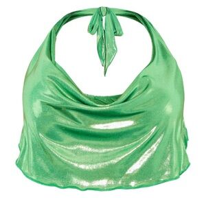 PRETTYLITTLETHING Shape Bright Green Metallic Cowl Neck Bralet Insert Top